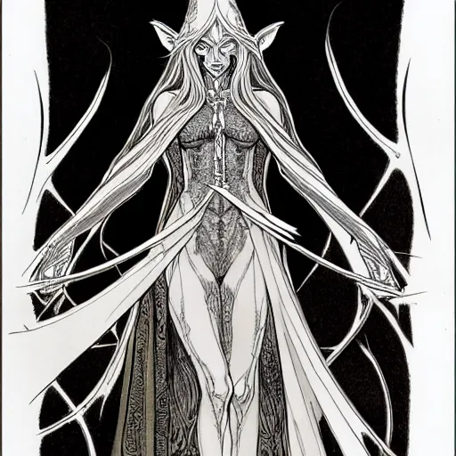 Image similar to centered elven witch,intricate, veins, by Hugo pratt, ultradetailed, charachter design, concept art,
