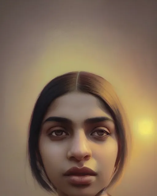 Image similar to highly realistic, beautiful digital art, true to life portrait of a young indian woman, sharp focus, by ilya kuvshinov, by wlop, by tom bagshaw, trending on artstation, cinematic lighting, hyper realism, octane render, 8 k, hyper detailed.