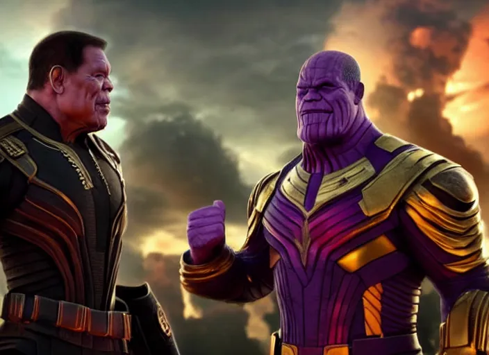 Image similar to rodrigo duterte and thanos staring at each other, real life photograph, award winning photograph, 4 k