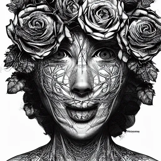 Image similar to the anatomy of a head of lettuce with roses that resemble a beautiful woman, an ultrafine detailed illustration by james jean, intricate linework, bright colors, final fantasy, behance contest winner, vanitas, angular, altermodern, unreal engine, global illumination, radiant light, detailed and intricate environment