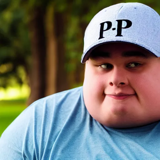 Image similar to obese young man with a t-shirt and cap with the letter P