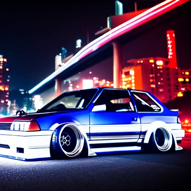 Prompt: a car R31X twin turbo drift at illegal car meet, Kanagawa prefecture, city midnight mist lights, cinematic lighting, photorealistic, highly detailed wheels, high detail