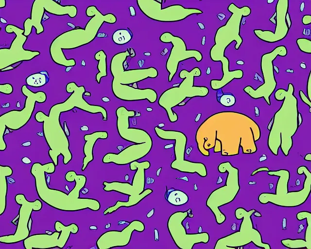 Image similar to A swarm of alien hippos animated by Pendleton Ward