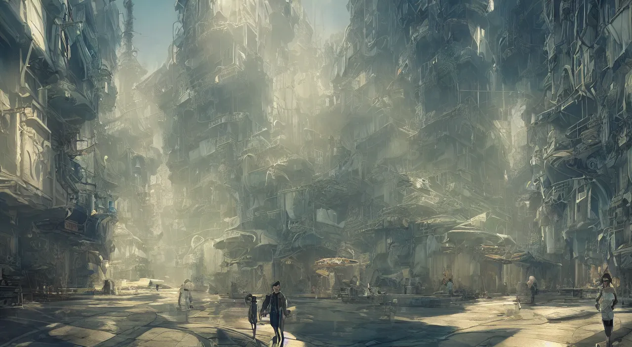 Image similar to Futuristic venice in Art Nouveau Architecture, movie concept art, Breath of the wilde, studio ghibli style, miyazaki, Craig Mullins dappled lighting, octane render, cinematic, photographic, realistic, highly detailed