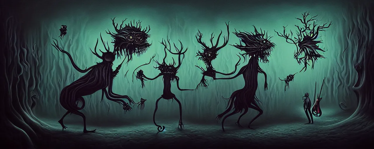 Image similar to whimsical alchemical creatures, surreal dark uncanny painting by ronny khalil