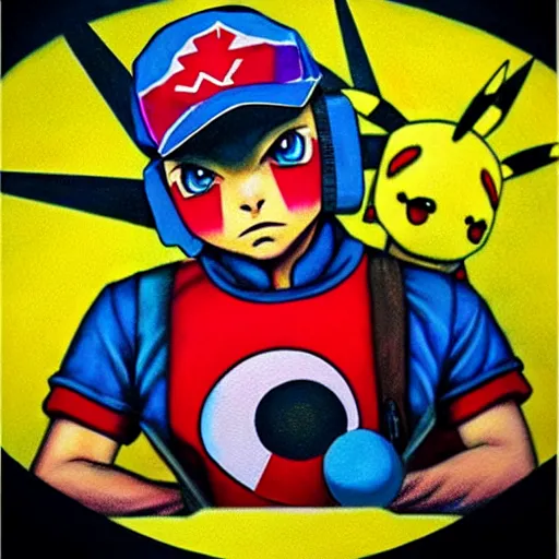 Image similar to soviet punk pokemon portrait airbrushed no blur 8 k, hip hop album cover art, conceptual mystery pokemon, intricate detailed painting, illustration sharp detail, manga 1 9 9 0