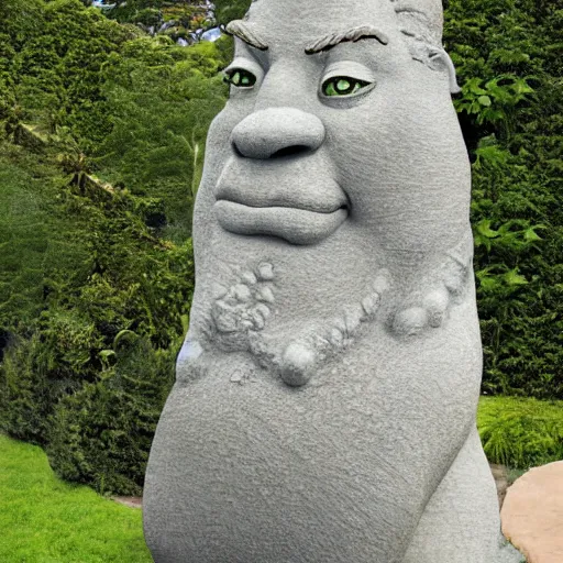 Image similar to a grandiose stone statue monument for shrek, fantasy illustration