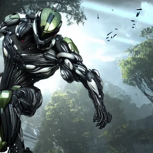 Image similar to the nanosuit from crysis 3 in ultra realistic detail, lit like a apple iphone ad with white light studio background and typography annotations on the suit, ultra hd