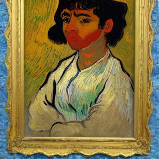 Image similar to painting of a cute roman - mexican girl lady by van gogh, fine art