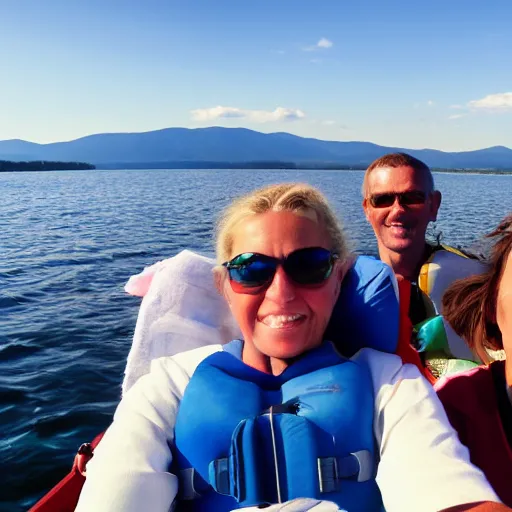 Image similar to selfie photograph of family summer boating on lake champlain