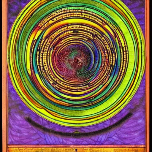 Prompt: A experimental art. A rip in spacetime. Did this device in her hand open a portal to another dimension or reality?! by Paul Laffoley, by Louis Comfort Tiffany saturated