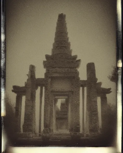 Image similar to Haunting horrifying detailed polaroid of an ancient temple that calls out to the viewer, beckoning them in to their deaths, hyper detailed, trending on Artstation