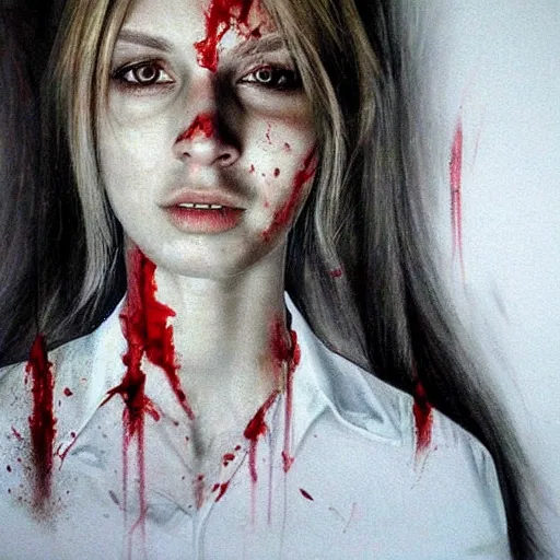 Image similar to daniil savin with bucket of blood, realistic, detailed portrait