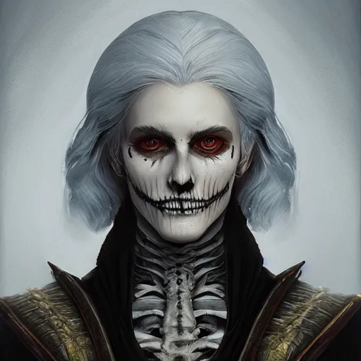Image similar to portrait painting iris von everec, skeleton, the witcher, artstation, detailed