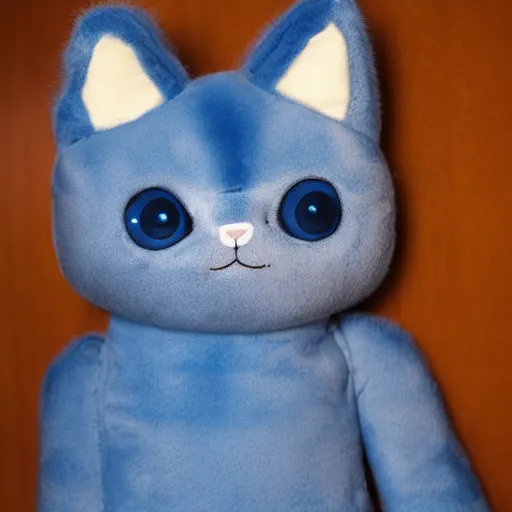 Image similar to a babies's blue kitten made of plush with lovely cute eyes