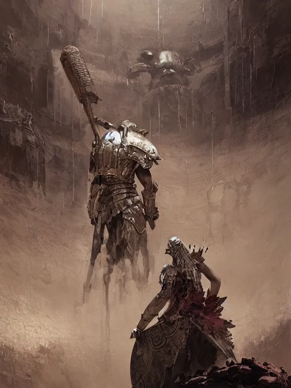 Image similar to arena gladiator concept, wearing ancient greek armor, beksinski, for honor charector design concept art, wayne barlowe, ruan jia, the hobbit art