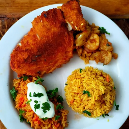 Image similar to jollof rice with fried haloumi cheese on the side