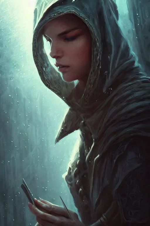Image similar to Front portrait of hooded mage, full body, fine art, awesome fantasy book cover on Pinterest, award winning, dark fantasy landscape, fantasy magic, intricate, elegant, sharp focus, cinematic lighting, highly detailed, digital painting, concept art, art by WLOP and Artgerm and Greg Rutkowski, masterpiece, trending on artstation, 8K