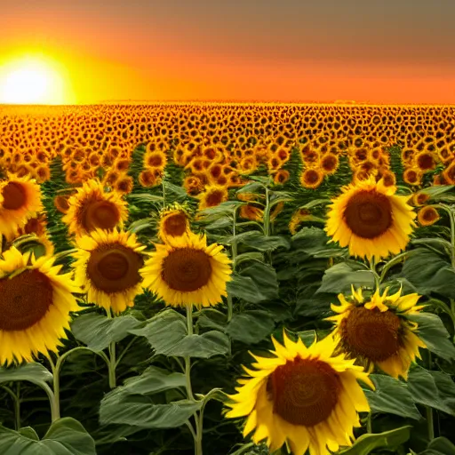 Image similar to a sunflower field at sunset