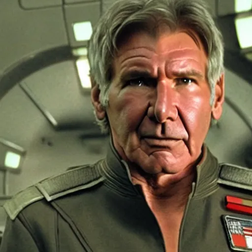 Image similar to A still of Harrison Ford as Commander Adama in Battlestar Galactica (2003)