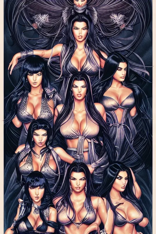 Image similar to poster of the kardashians, by yoichi hatakenaka, masamune shirow, josan gonzales and dan mumford, ayami kojima, takato yamamoto, barclay shaw, karol bak, yukito kishiro