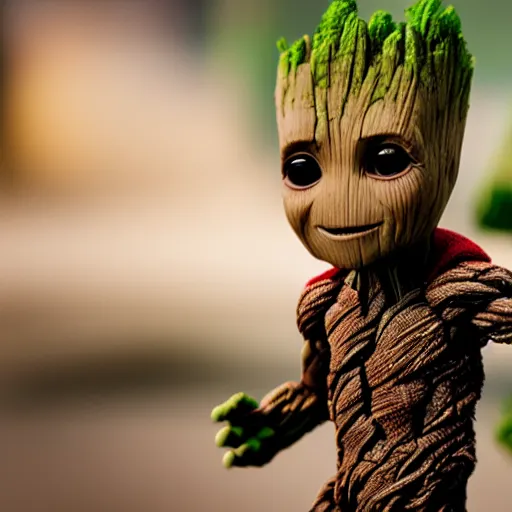 Prompt: baby groot getting bigger, meaner and transforming into hulk, dc universe, bokeh, high quality dof