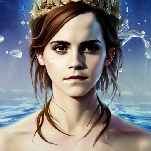 Prompt: emma watson as the goddess of water, art by artgerm and greg rutkowski and sakimichan, trending on artstation