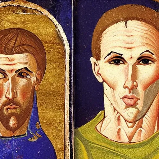 Image similar to A 11th century Italo-Byzantine painting of Jerma985, portrait of Jerma985, grainy, realistic, very realistic, hyperrealistic, highly detailed, very detailed, extremely detailed, very neat, very epic, very cool, detailed, trending on artstation