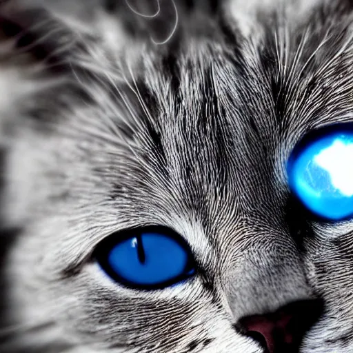 Image similar to ultra realistic nebula explosion in the eye of a cat