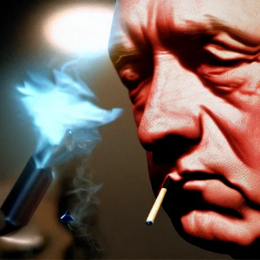 Image similar to octane render, 4 k, realistic lighting, adolf hitler smoking a cigarette in outer space