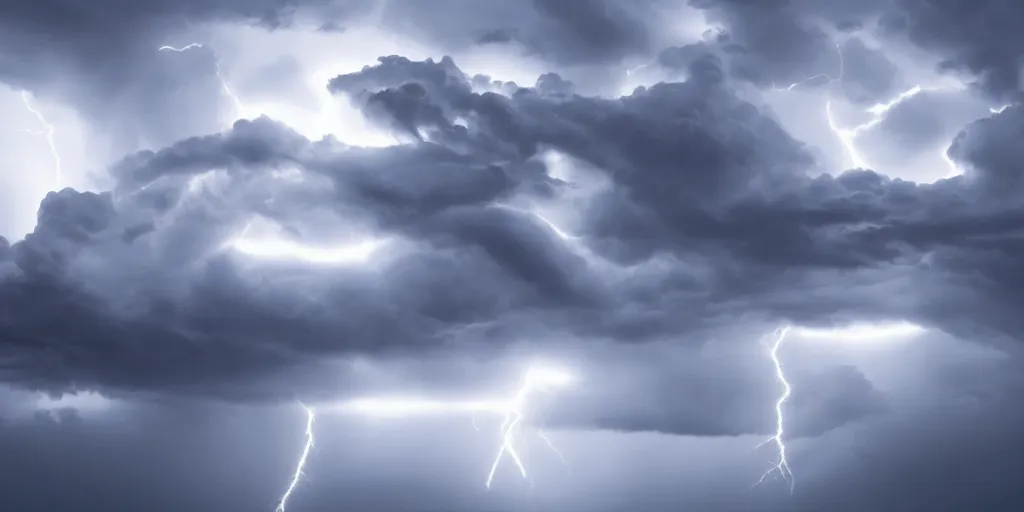Prompt: a huge maelstrom, bellowing clouds, lightning, moody lighting, volumetric lighting, 8 k
