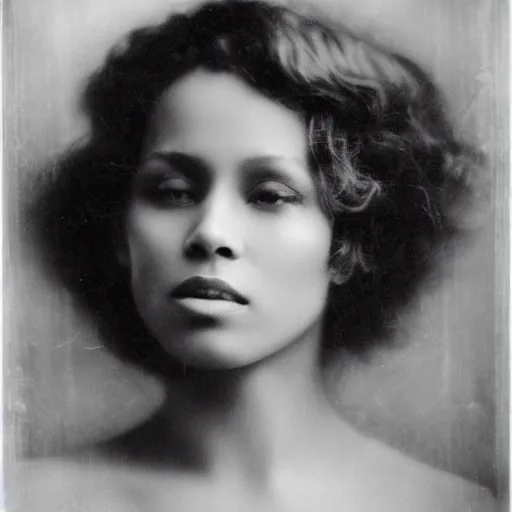 Image similar to headshot edwardian photograph of alicia keys, whitney houston, beyonce, rihanna,, 1 9 2 0 s film actress, realistic face, ethereal, 1 9 1 0 s, grainy, victorian, soft blur