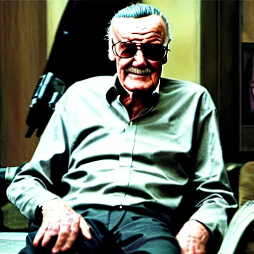 Prompt: High quality screenshot of Stan Lee on Batman: The Dark Knight (2008)