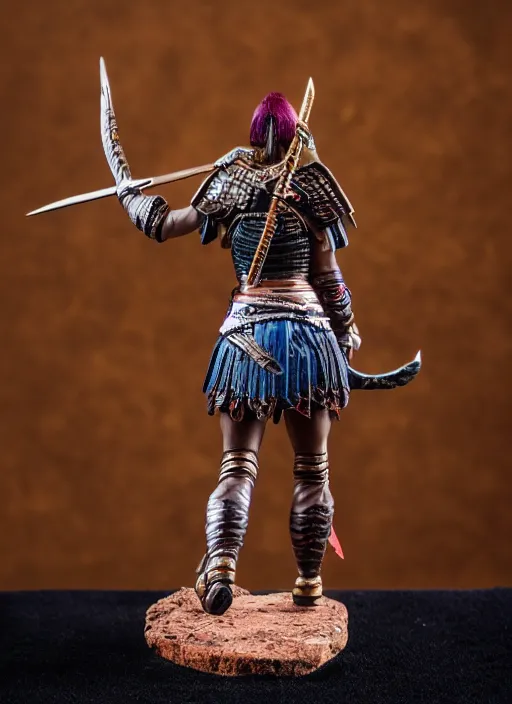 Prompt: Product Introduction Photos, 4K, Full body, 80mm resin detailed miniature of a warrior girl, view from behind