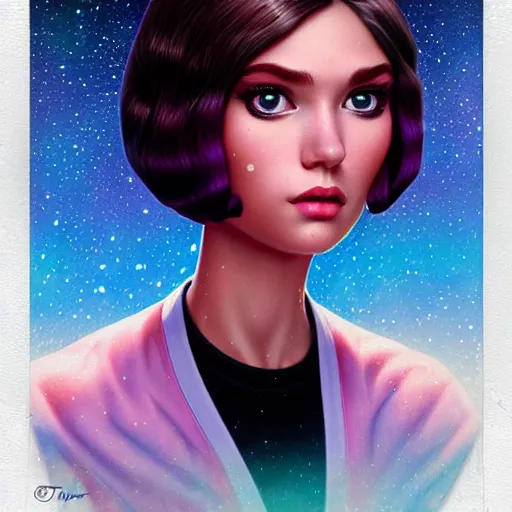 Image similar to Lofi portrait Pixar of comis girl galaxie style by Tristan Eaton Stanley Artgerm and Tom Bagshaw