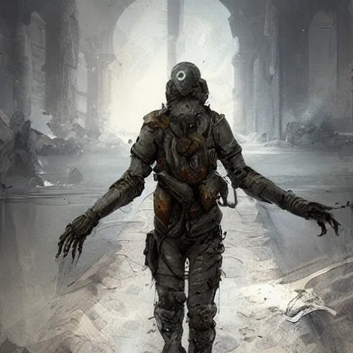 Image similar to a scavenger walking on the surface, metro 2 0 3 3, smooth, dreary, beautifully detailed, concept art, by sabbas apterus