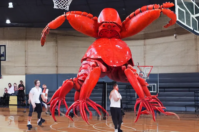 Image similar to giant human lobster playing basketball