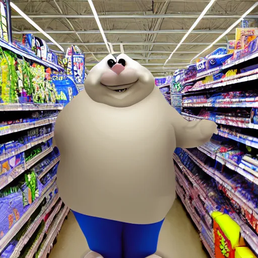 Prompt: photograph of big chungus in walmart