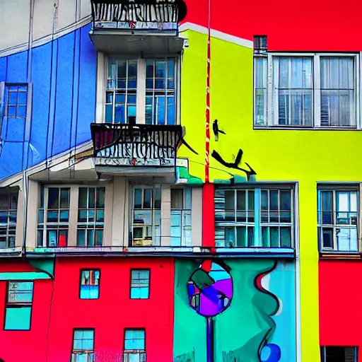 Image similar to bauhaus architecture urban graffiti colourful photography