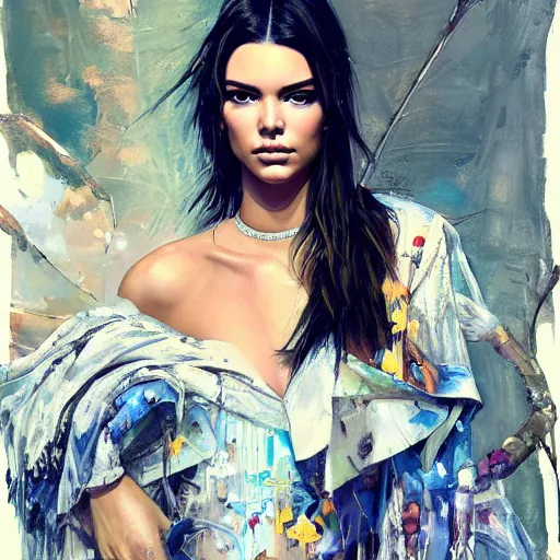 Image similar to fashion model kendall jenner by Sandra Chevrier by Richard Schmid by Jeremy Lipking by moebius by atey ghailan