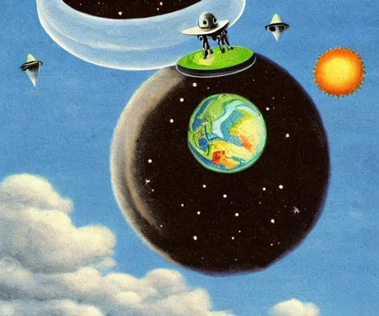 Prompt: a cute ufo abducting earth, surrealism