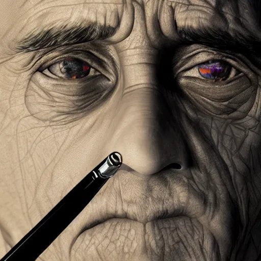 Image similar to hyperrealistic dslr film still of sean penn disguised as ball point pen, stunning 8 k octane comprehensive 3 d render, inspired by istvan sandorfi & greg rutkowski & unreal engine, perfect symmetry, dim volumetric cinematic lighting, extremely hyper - detailed, incredibly real lifelike attributes & flesh texture, intricate, masterpiece, artstation, stunning