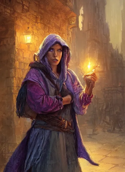 Prompt: female poor beggar on the streets, ultra detailed fantasy, dndbeyond, bright, colourful, realistic, dnd character portrait, full body, pathfinder, pinterest, art by ralph horsley, dnd, rpg, lotr game design fanart by concept art, behance hd, artstation, deviantart, hdr render in unreal engine 5