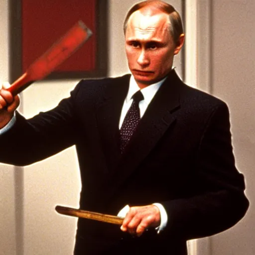 Image similar to Vladimir Putin with an axe in American Psycho (1999)