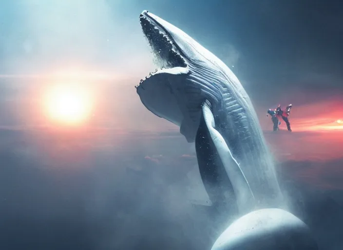 Image similar to astronaut suit in the shape of a whale, film still in the new batman movie, 4 k