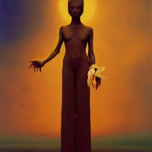 Prompt: the queen of the sun by zdzisław beksiński, full body, oil on canvas, intricately detailed artwork, full 8k high quality resolution, recently just found unknown masterpiece