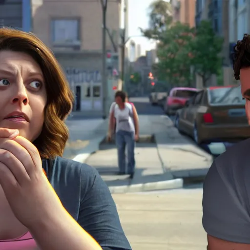 Prompt: rachel bloom helping a thug on the street who is having a medical emergency by calling an ambulance full of bitches, ultra detailed, 8 k resolution, ultrarealistic