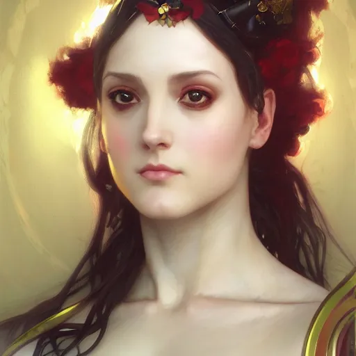 Image similar to A portrait of Kimberly Kane as the goddess of love, Stjepan Sejic, Ruan Jia, and Mandy Jurgens, and Artgerm, and william adolphe bouguereau, highly detailed, trending on artstation, award winning, -H 768