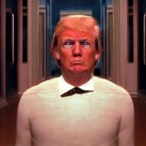 Image similar to still photo of donald trump in “ the shining ” movie