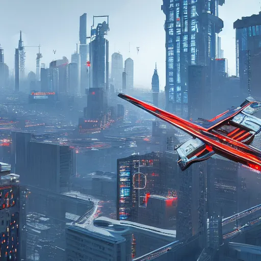 Prompt: cyberpunk soviet union moscow with flying cars and high tech and cyborg people, photorealistic, 4 k